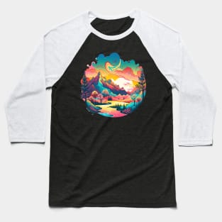 Pastel Landscape | Colorful Psychedelic Art Baseball T-Shirt